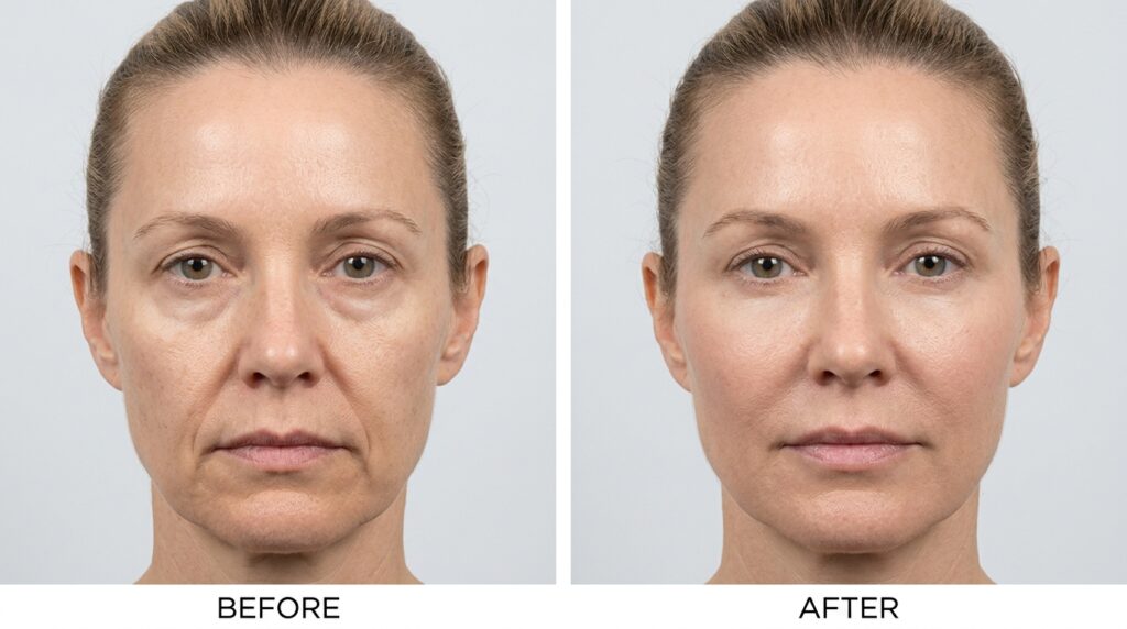 Real clinical before and after showing restored cheek volume and lifted midface after cheek filler treatment at Skin Esthetics Clinic Romford