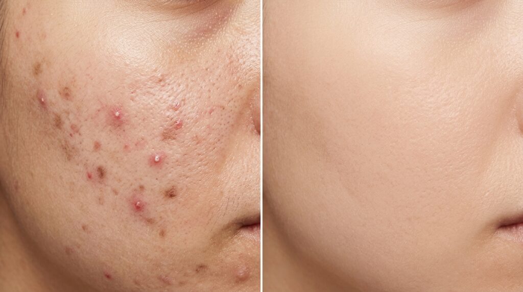 Woman with clear healthy skin after professional acne treatment at Skin Esthetics Clinic Romford