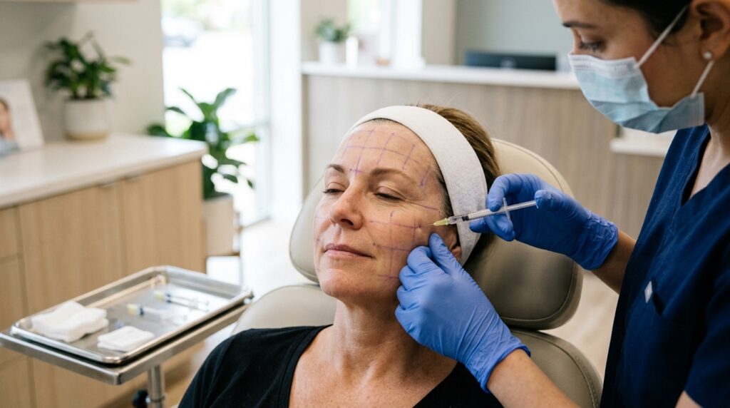 Fine needle skin booster injections delivering hyaluronic acid across face at Skin Esthetics Clinic Romford
