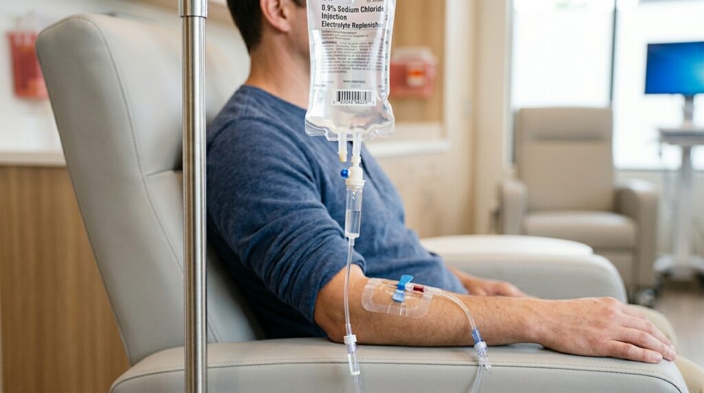 Medical illustration showing IV hydration drip delivering electrolytes directly to cells versus slow oral water absorption at Skin Esthetics Romford