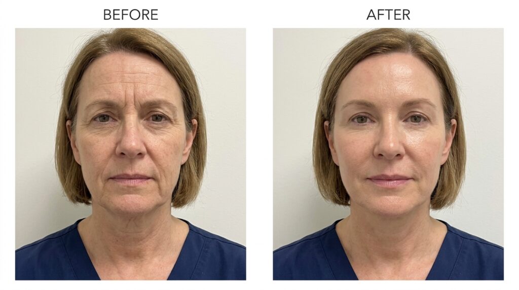 Real clinical before and after showing comprehensive wrinkle treatment results after combination treatment programme at Skin Esthetics Clinic Romford