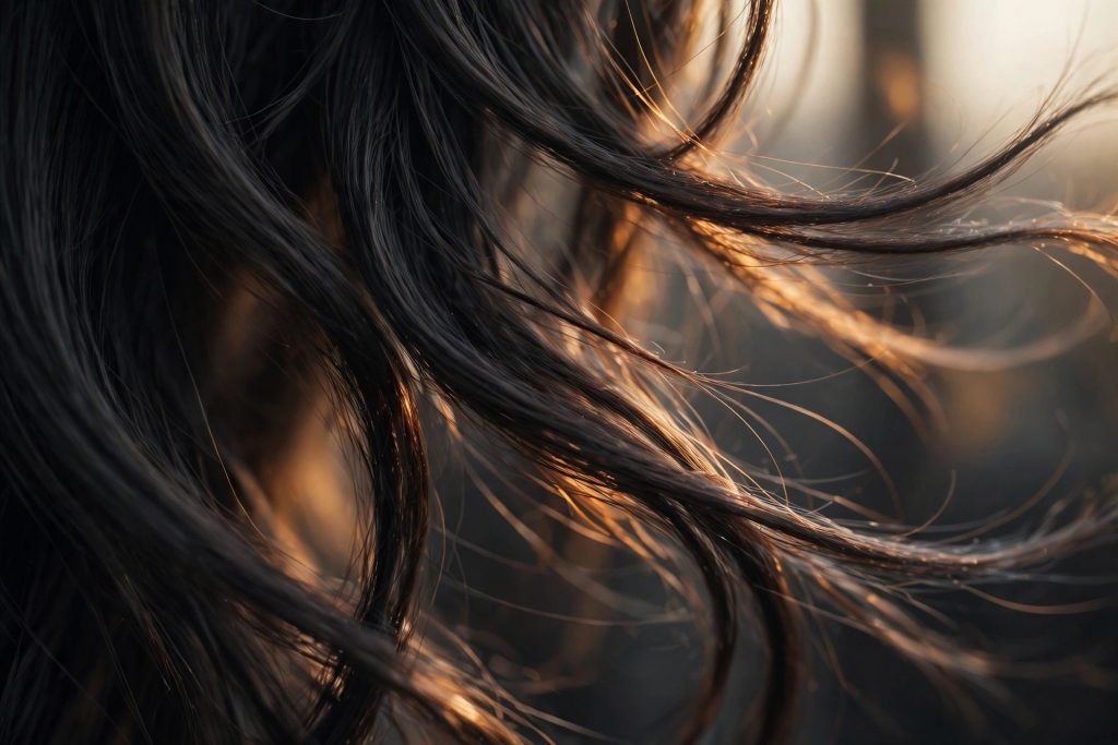 Healthy hair strands in soft light